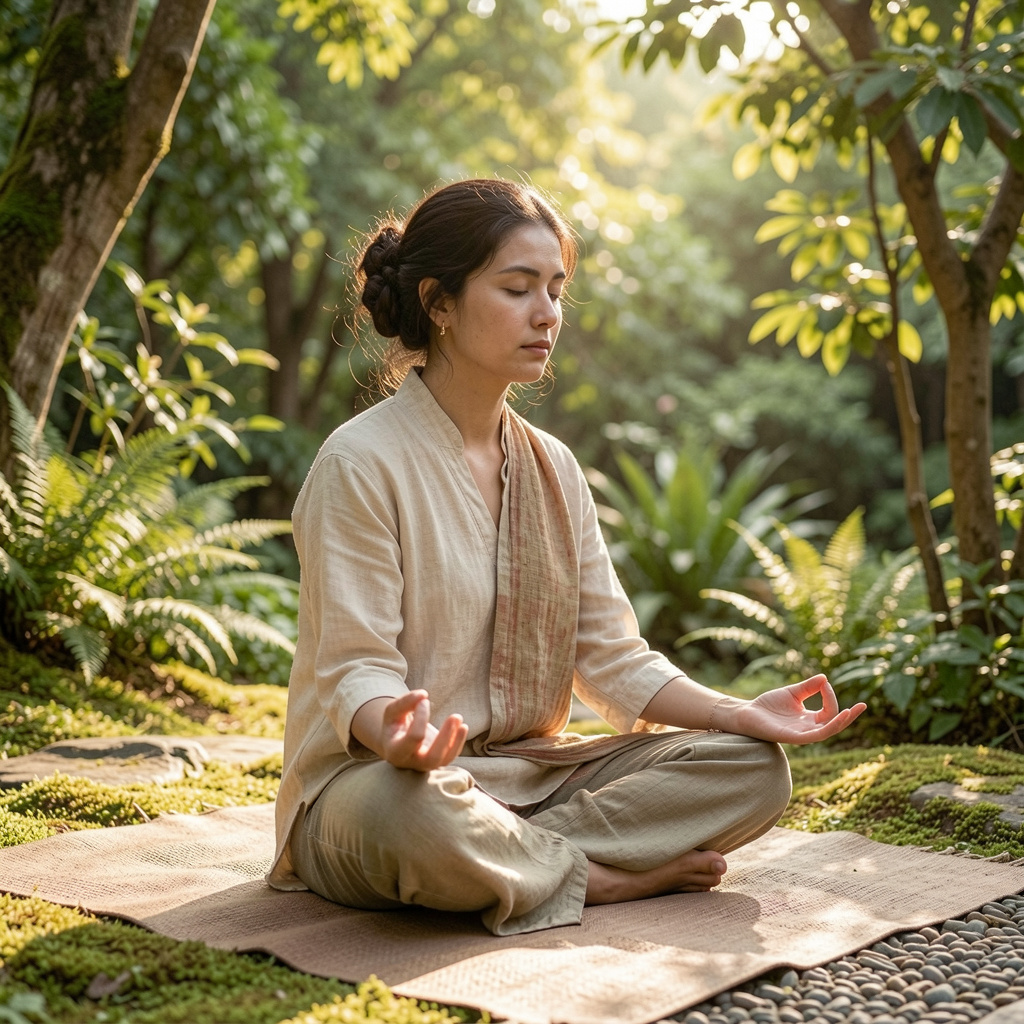 Person practicing self-reflection in peaceful environment